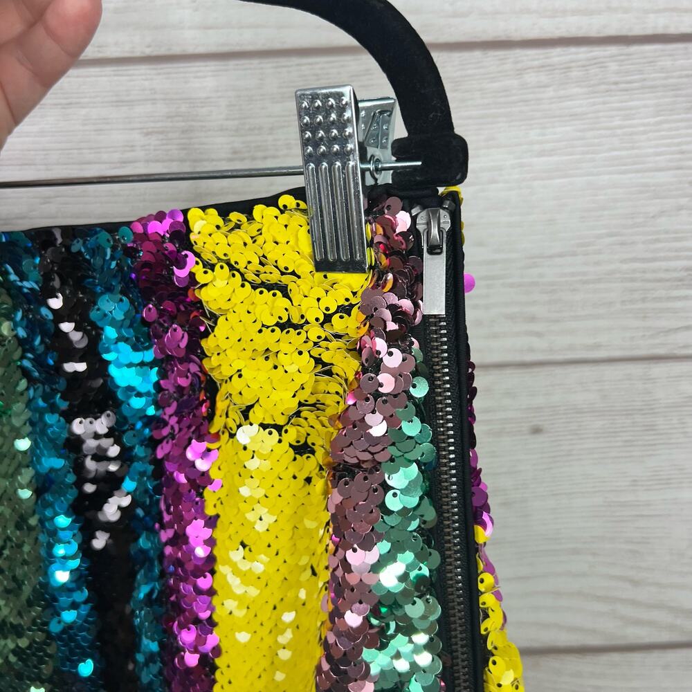 Zara Striped Sequin Midi Skirt in Teal, Yellow, Purple, Black - Picture 5 of 9